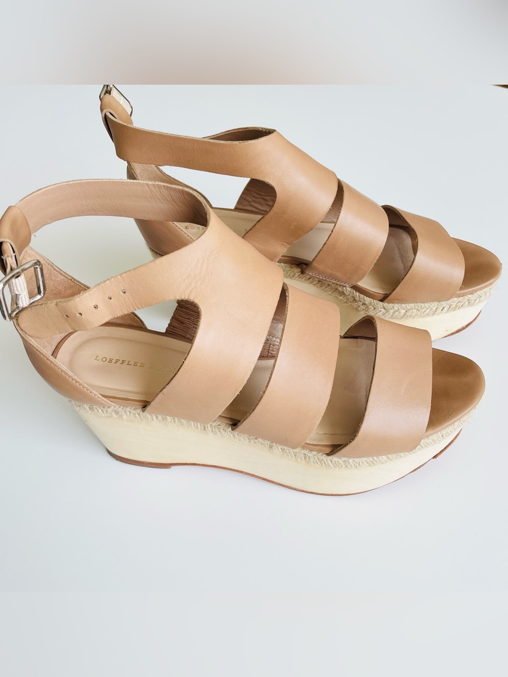 Loeffler Randall SIZE 9.5 Sasha leather strappy wedge platform sandals in beige - Picture 2 of 11
